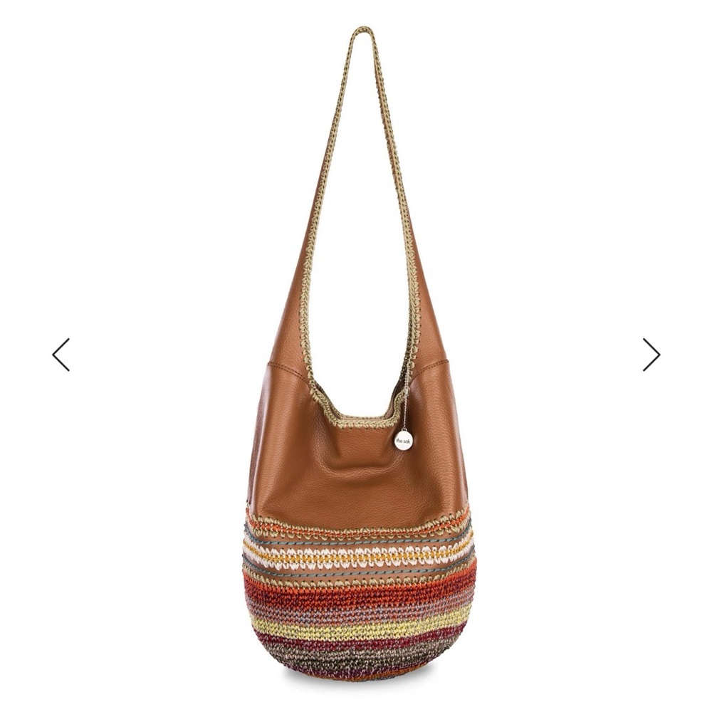The Sak Leather Crochet 120 Hobo Bag Purse Brown Multicolor Bohemian Handcrafted